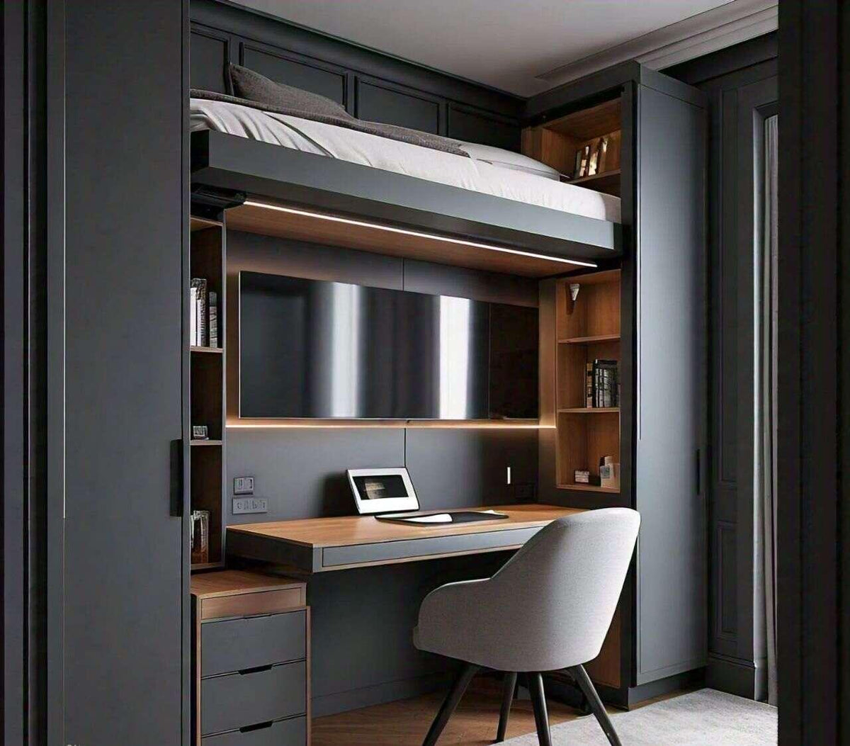 Modern Murphy Bed With Desk CP 01 Vertical Wall Bed Concept 140cm