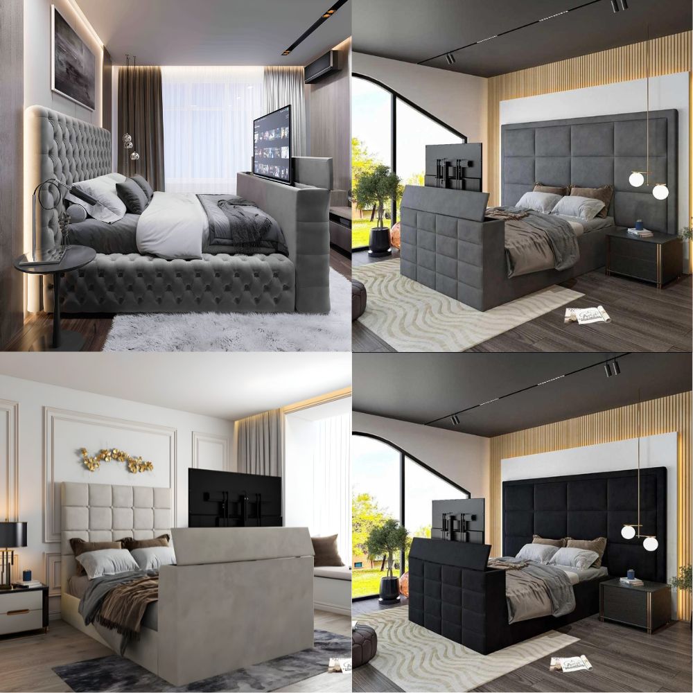 Luxury bedrooms featuring elegant beds with TVs that combine comfort and entertainment seamlessly.