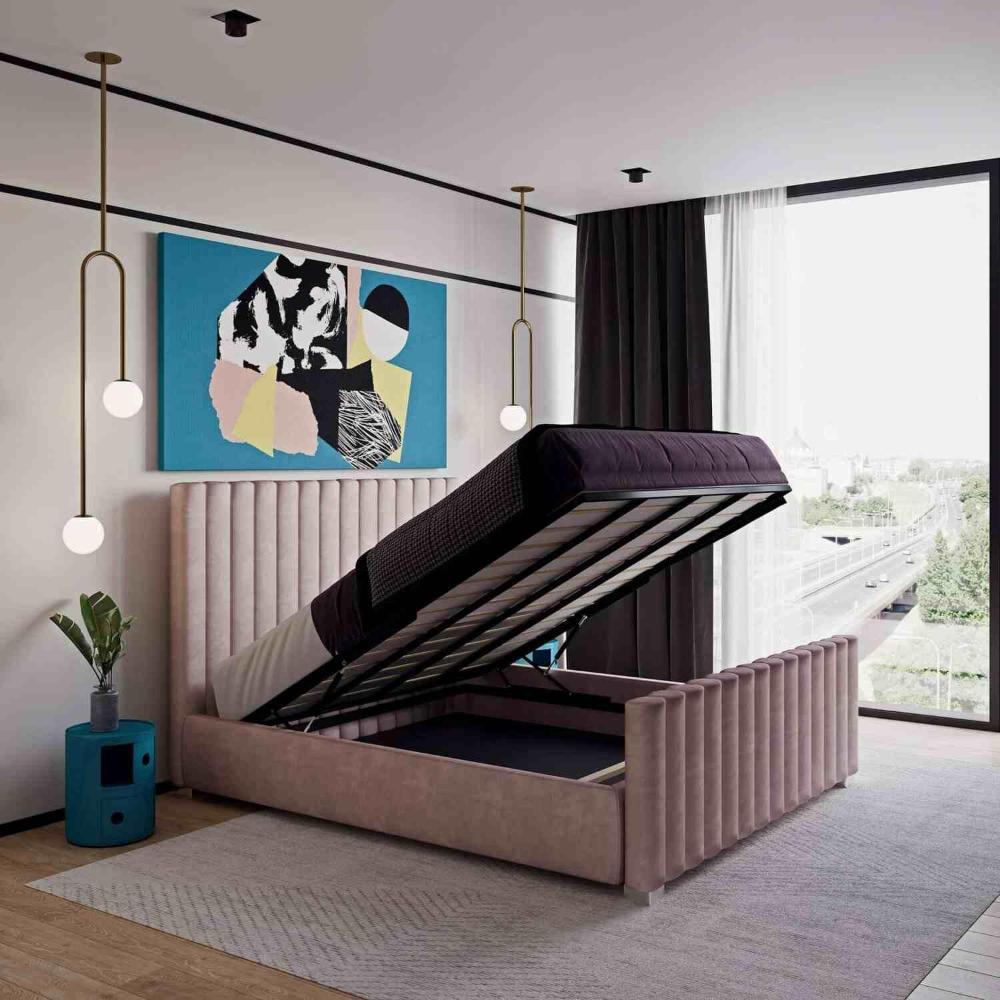 Modern bedroom featuring a single storage bed with an abstract painting.