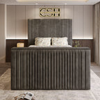 
A striking grey 2025 Belgravia TV Bed featuring tall, fluted headboard and footboard, providing a bold statement in a modern bedroom.